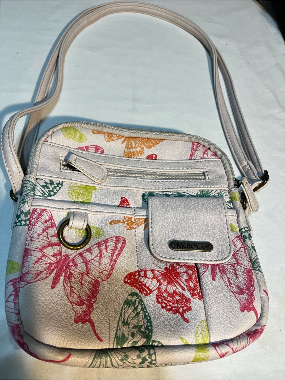 White Butterfly Print Crossbody Bag by MultiSac